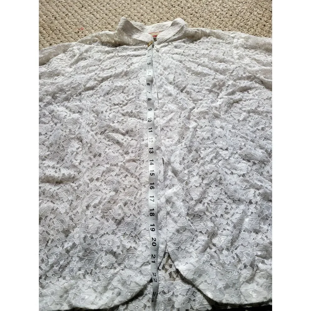 Vintage 70s 80s Romantic Sheer Lace Overlay Blouse Open Size L White Retro - Picture 7 of 7